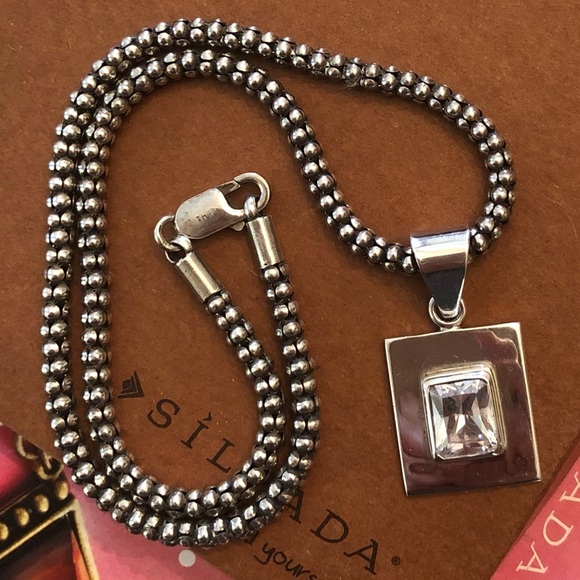 Vintage Silpada Sterling Silver Cubic Zirconia Pendant Popcorn Chain Necklace - Picture 2 of 16